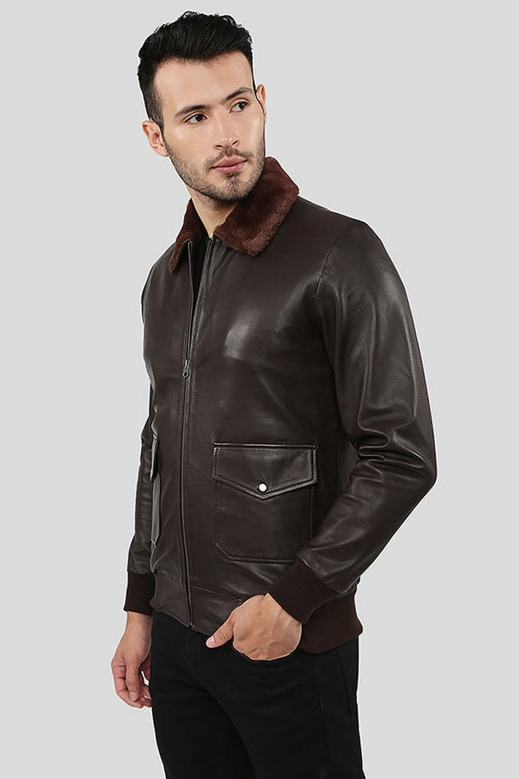 Men's Darius Brown Bomber Leather Jacket – lookbook video