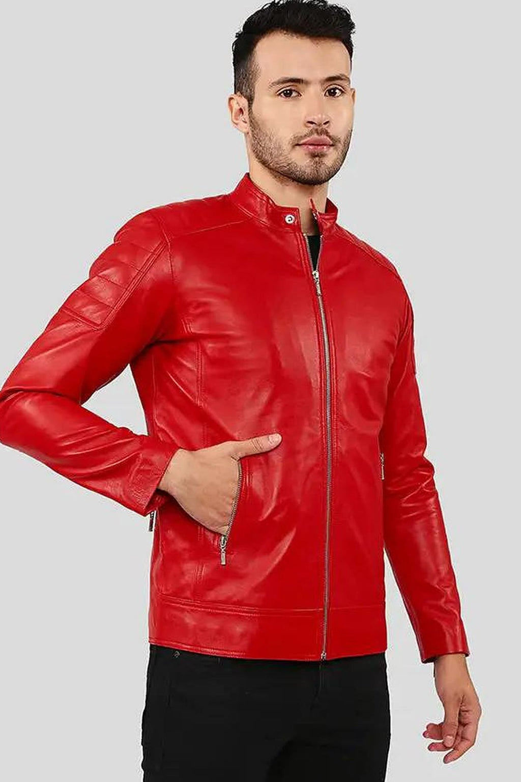 Men's Declan Red Racer Leather Jacket – lookbook video