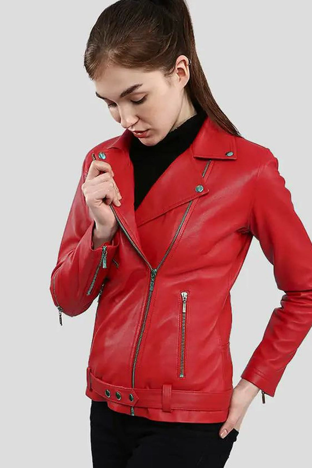 Women's Diana Red Moto Leather Jacket – lookbook video