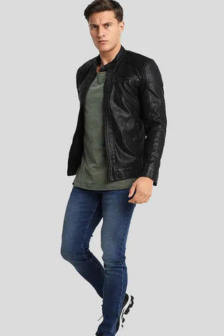 Men's Drew Black Motorcycle Leather Jacket – lookbook video