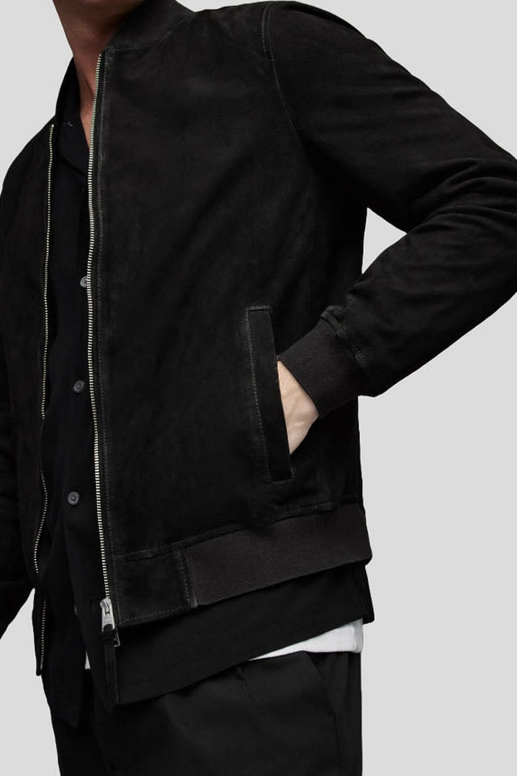 Men's Eclipse Black Suede-Style Bomber Leather Jacket – lookbook video