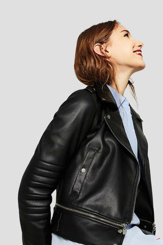 Women's Elise Black Moto Leather Jacket – lookbook video