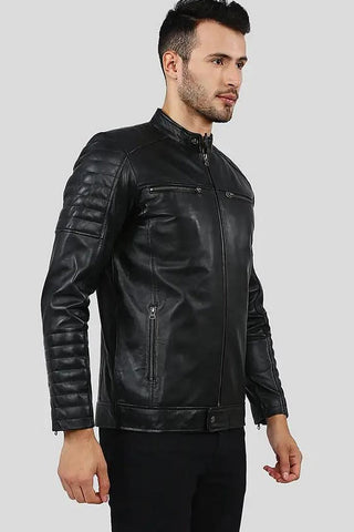 Men's Enzo Black Slim Fit Racer Leather Jacket – lookbook video