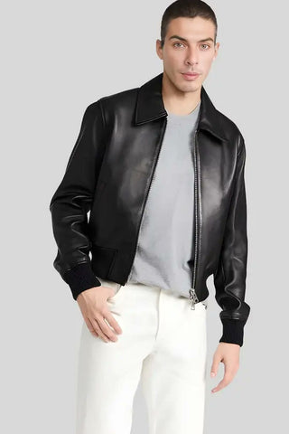 Men's Ethan Black Classic Bomber Leather Jacket – lookbook video