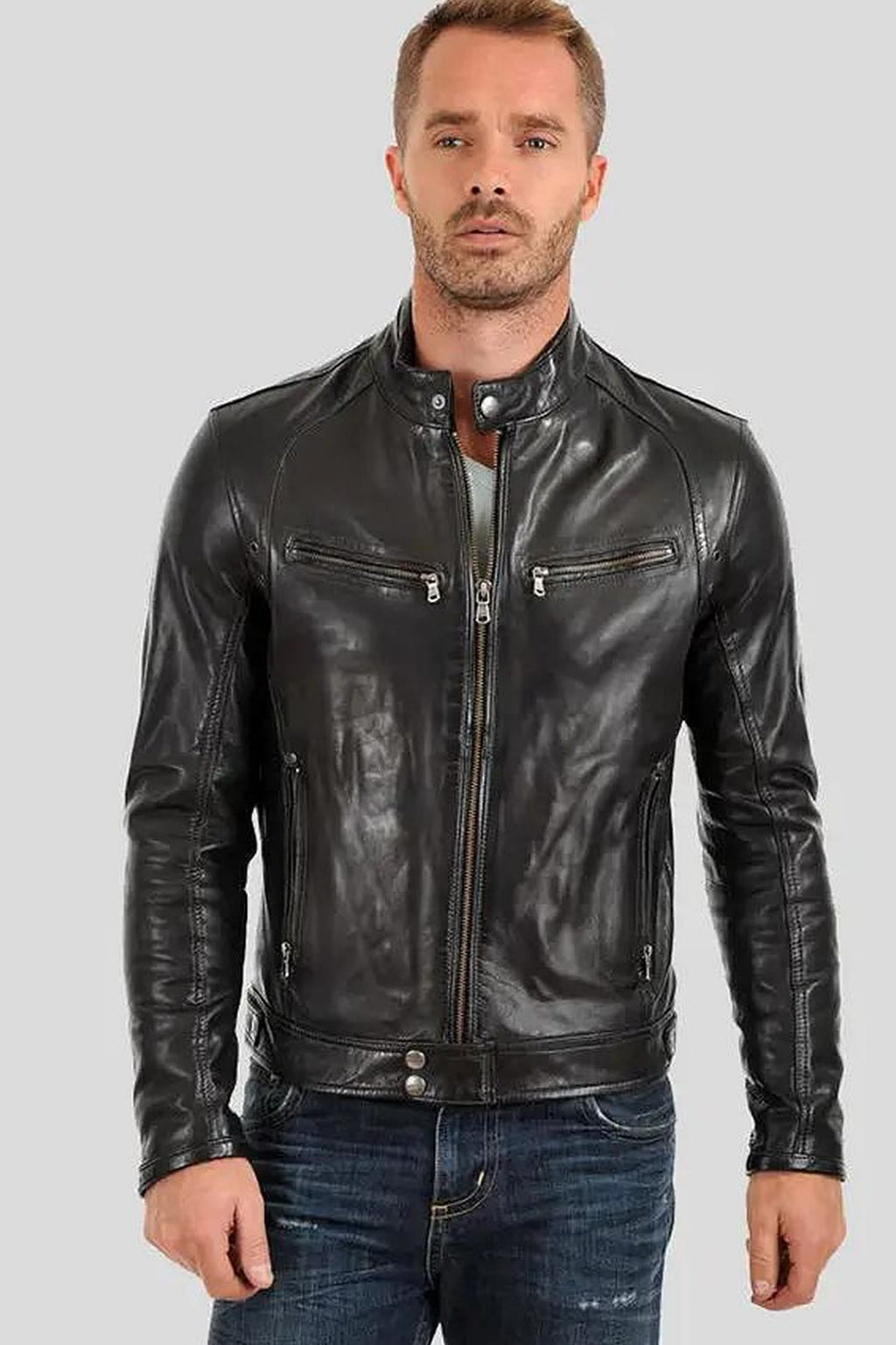 Men's Evan Black Motorcycle Leather Jacket – lookbook video