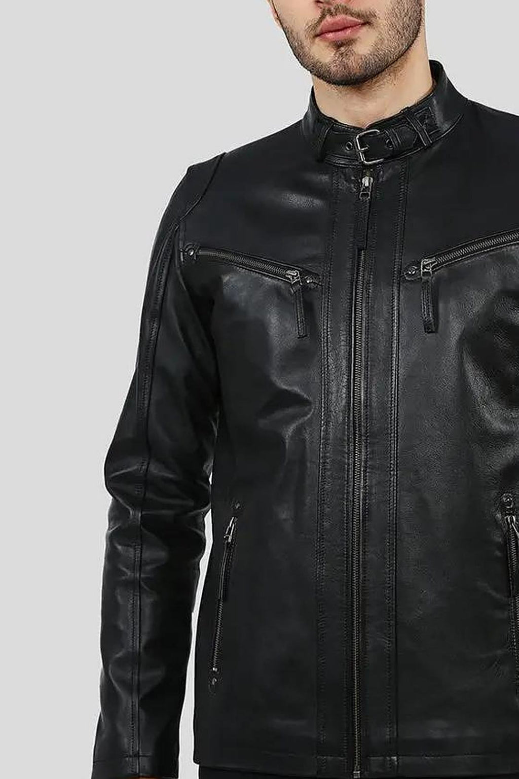 Men's Everet Black Racer Leather Jacket – lookbook video
