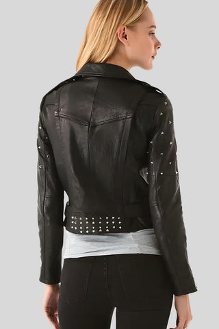 Women's Ezra Black Studded Leather Jacket – lookbook video