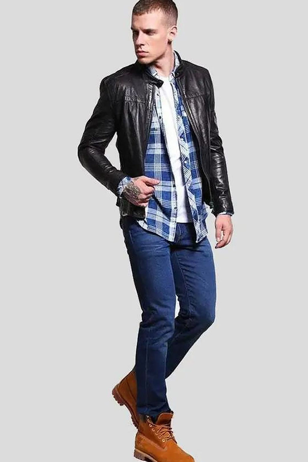 Men's Ferd Black Slim Fit Racer Leather Jacket – lookbook video