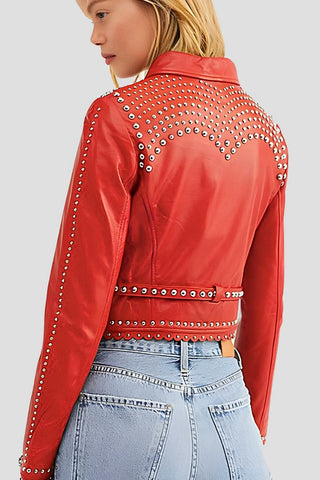 Women's Fiadh Red Studded Leather Jacket – lookbook video