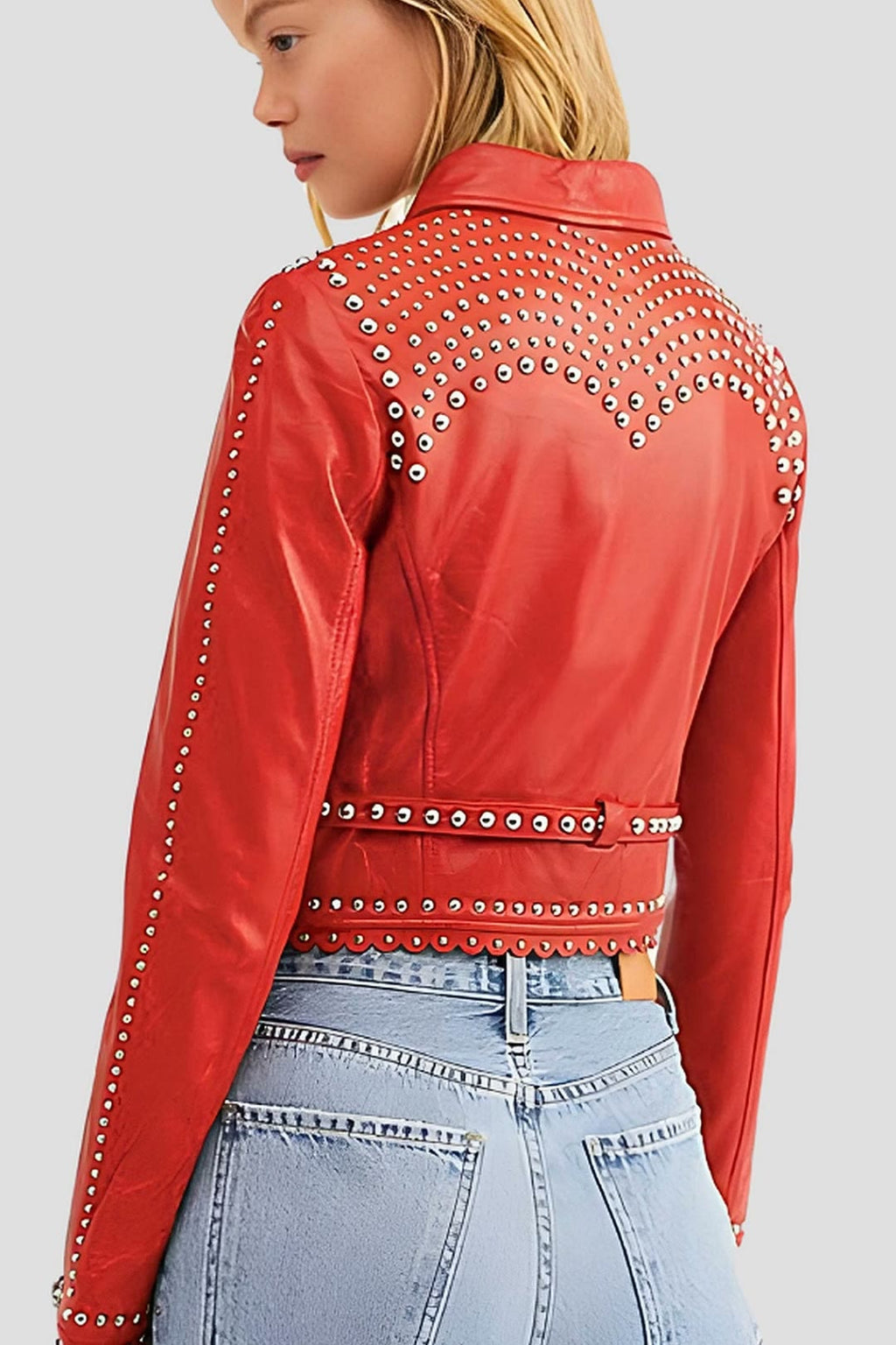 Women's Fiadh Red Studded Leather Jacket – lookbook video
