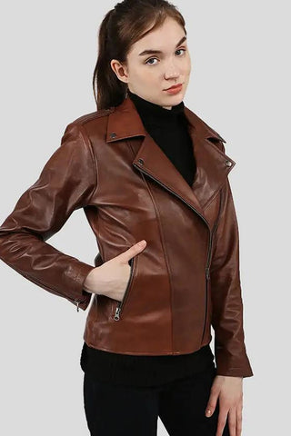 Women's Filippa Brown Moto Leather Jacket – lookbook video