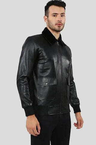 Men's Flynn Black Bomber Leather Jacket – lookbook video