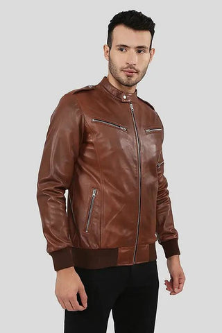 Men's Fonz Brown Bomber Leather Jacket – lookbook video