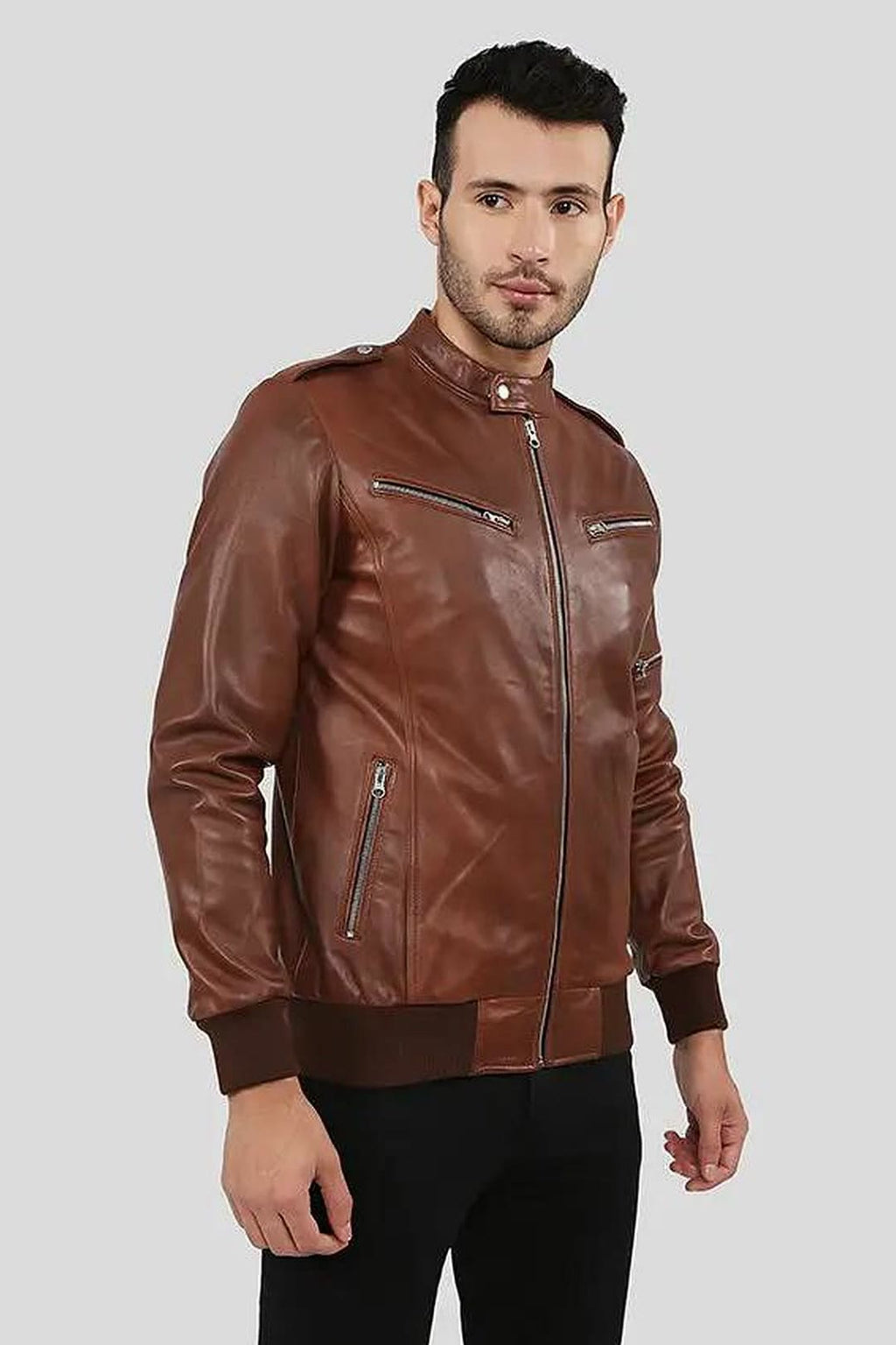 Men's Fonz Brown Bomber Leather Jacket – lookbook video