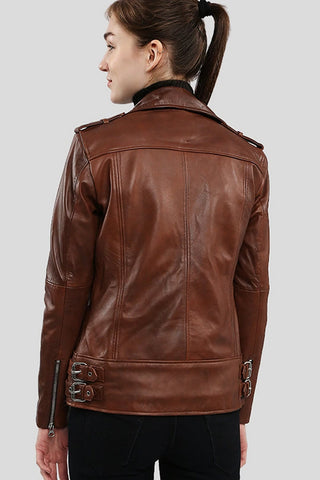 Women's Gigi Brown Motorcycle Leather Jacket – lookbook video