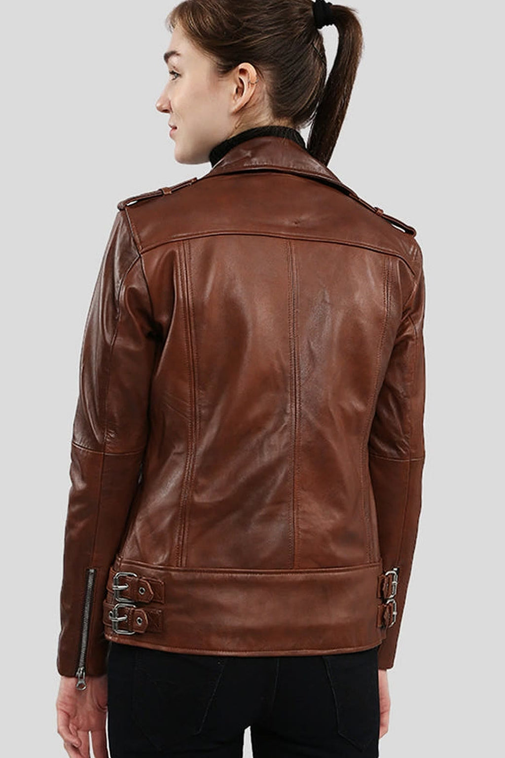 Women's Gigi Brown Motorcycle Leather Jacket – lookbook video