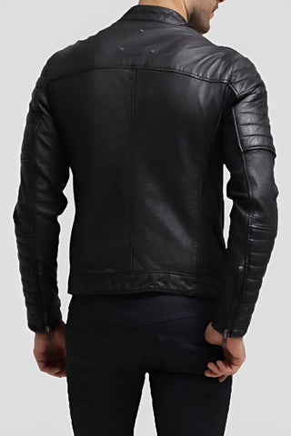Men's Grant Black Slim Fit Racer Leather Jacket – lookbook video