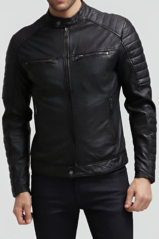Men's Grant Black Slim Fit Racer Leather Jacket – lookbook video