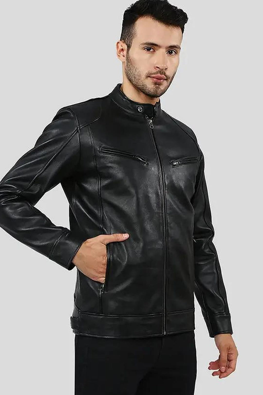 Men's Hamp Black Racer Leather Jacket – lookbook video