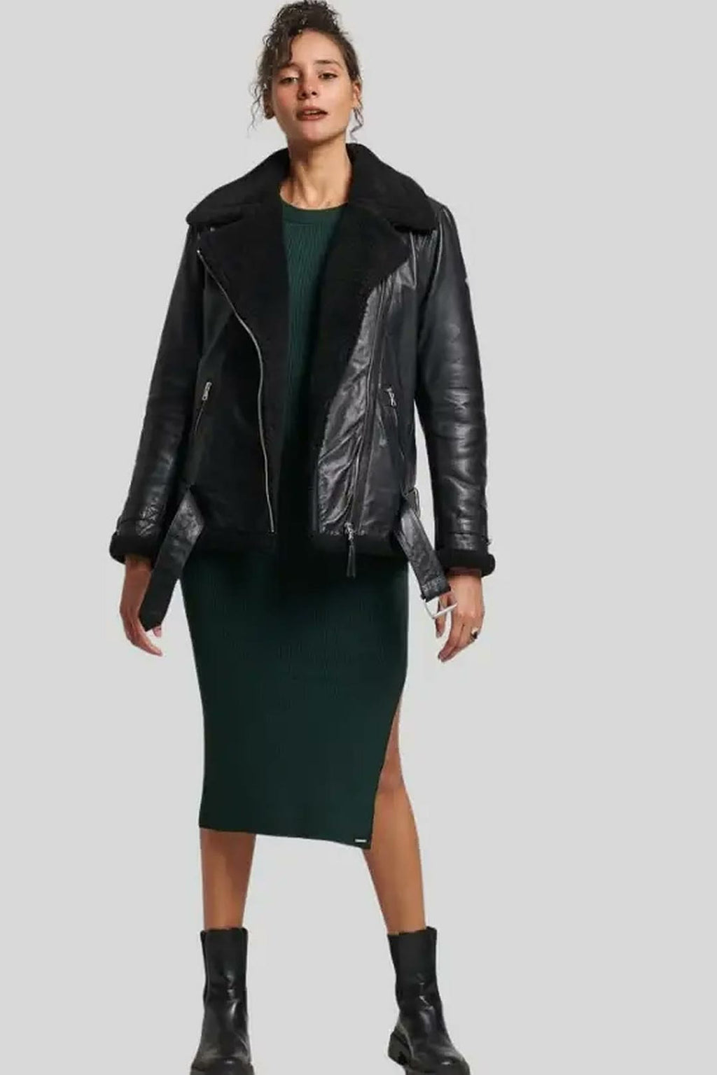 Women's Hanna Black Biker Shearling Leather Jacket – lookbook video