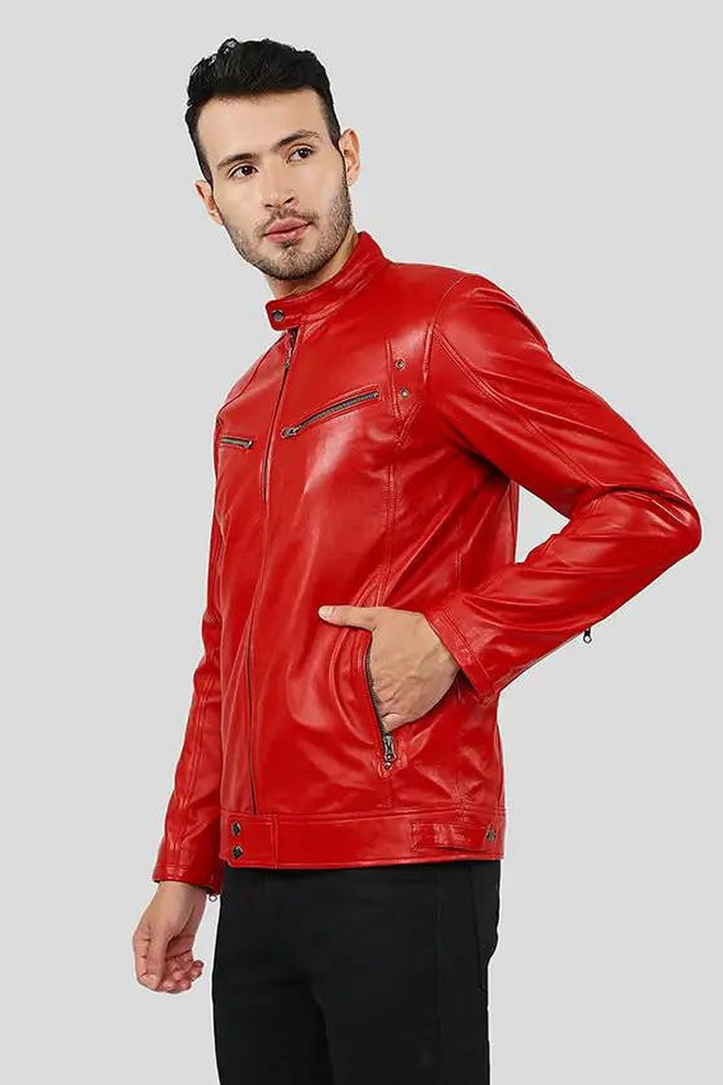 Men's Hunter Red Racer Leather Jacket – lookbook video