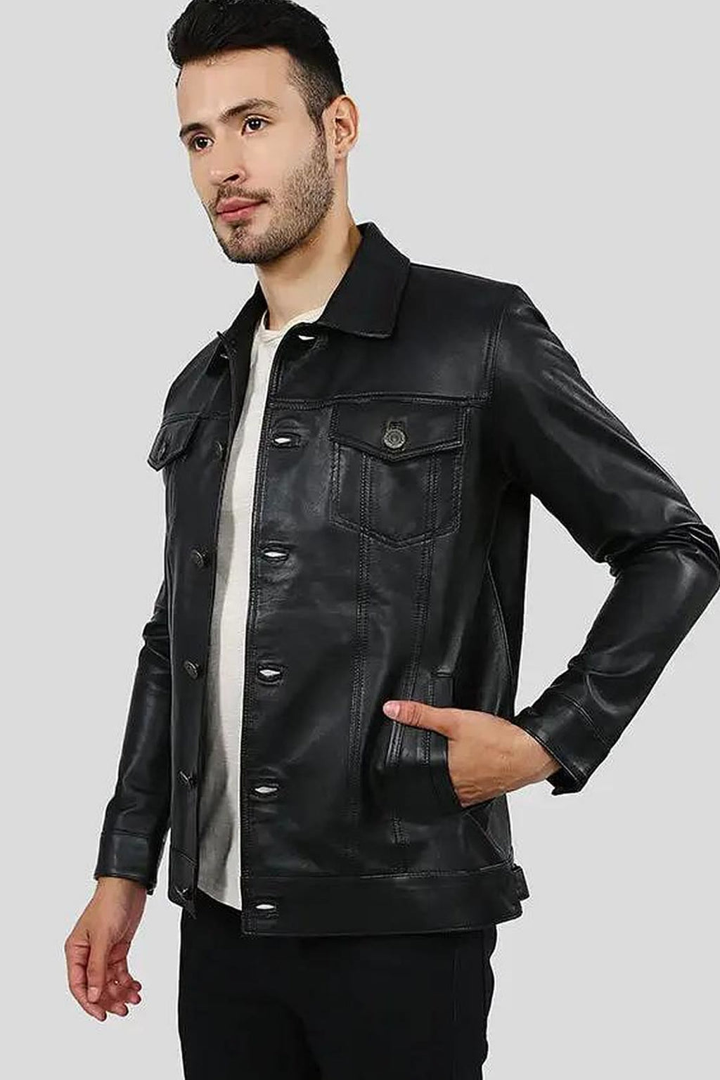 Men's Jake Black Slim Fit Moto Leather Jacket – lookbook video
