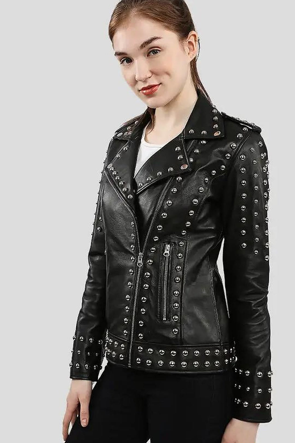 Women's Jasmine Black Studded Leather Jacket – lookbook video