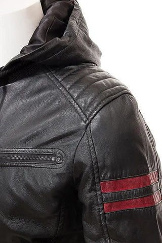 Men's Jed Black Leather Jacket With Hood – lookbook video