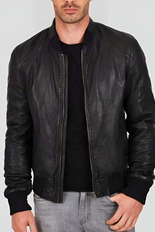 Men's Jero Black Bomber Leather Jacket – lookbook video