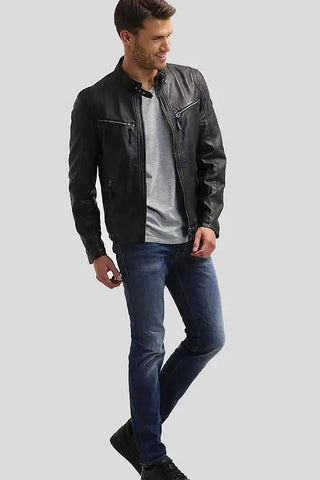 Men's Jose Black Racer Leather Jacket – lookbook video