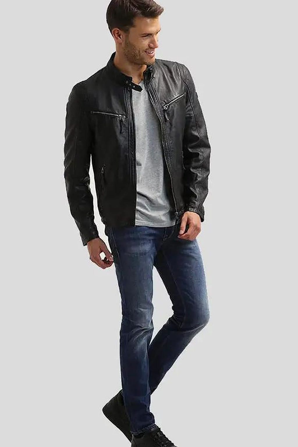 Men's Jose Black Racer Leather Jacket – lookbook video