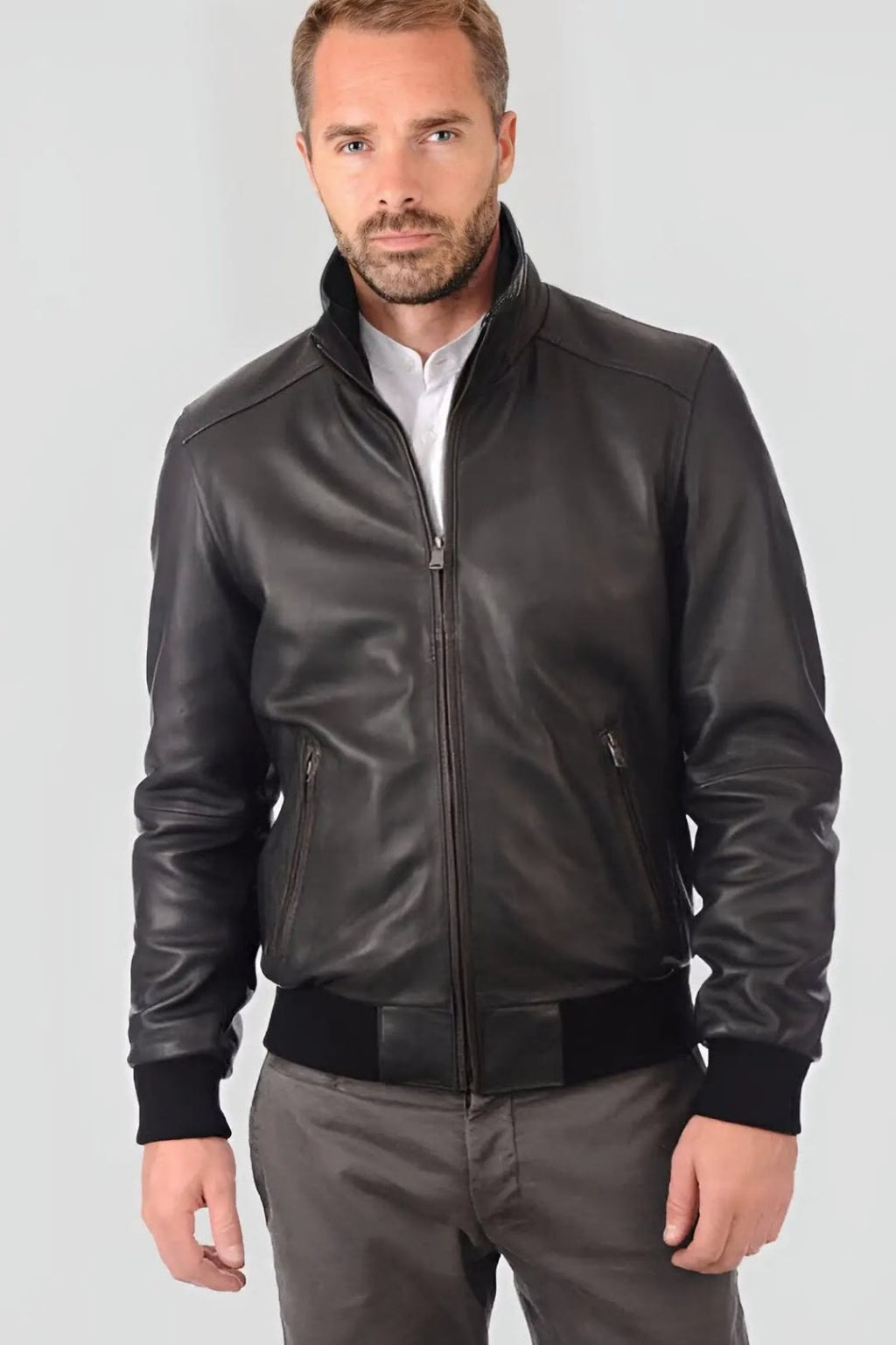 Men's Kian Black Bomber Leather Jacket – lookbook video