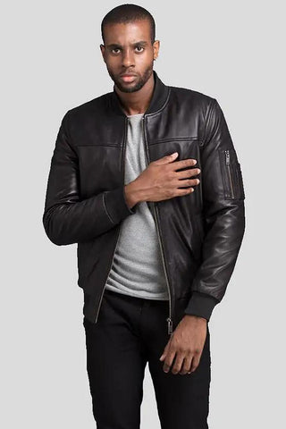 Men's Kyros Black Bomber Leather Jacket – lookbook video