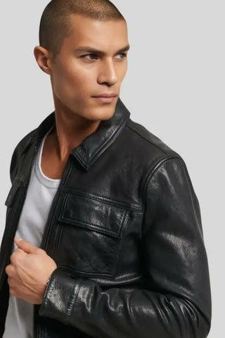 Men's Landon Black Racer Leather Jacket – lookbook video
