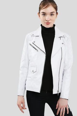 Women's Layla White Fringe Biker Leather Jacket – lookbook video
