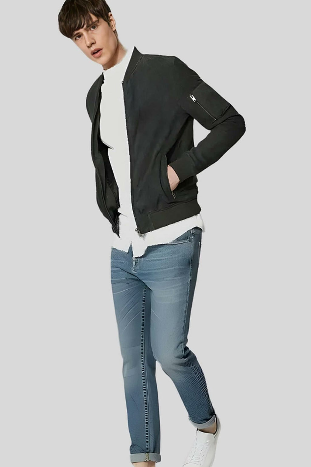 Men's Lucy Dark Green Suede-Style Bomber Leather Jacket – lookbook video