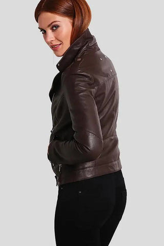 Women's Luna Brown Moto Leather Jacket – lookbook video