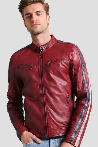 Men's Steven Red Cafe Racer Leather Jacket – lookbook video