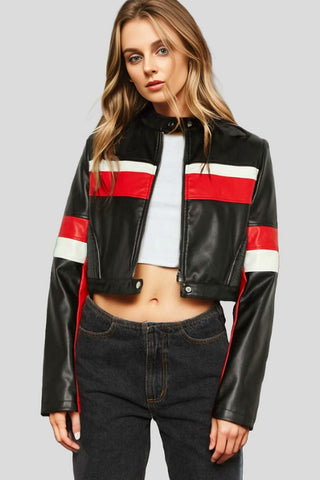 Women's Velocity Black Cropped Racer Leather Jacket – lookbook video