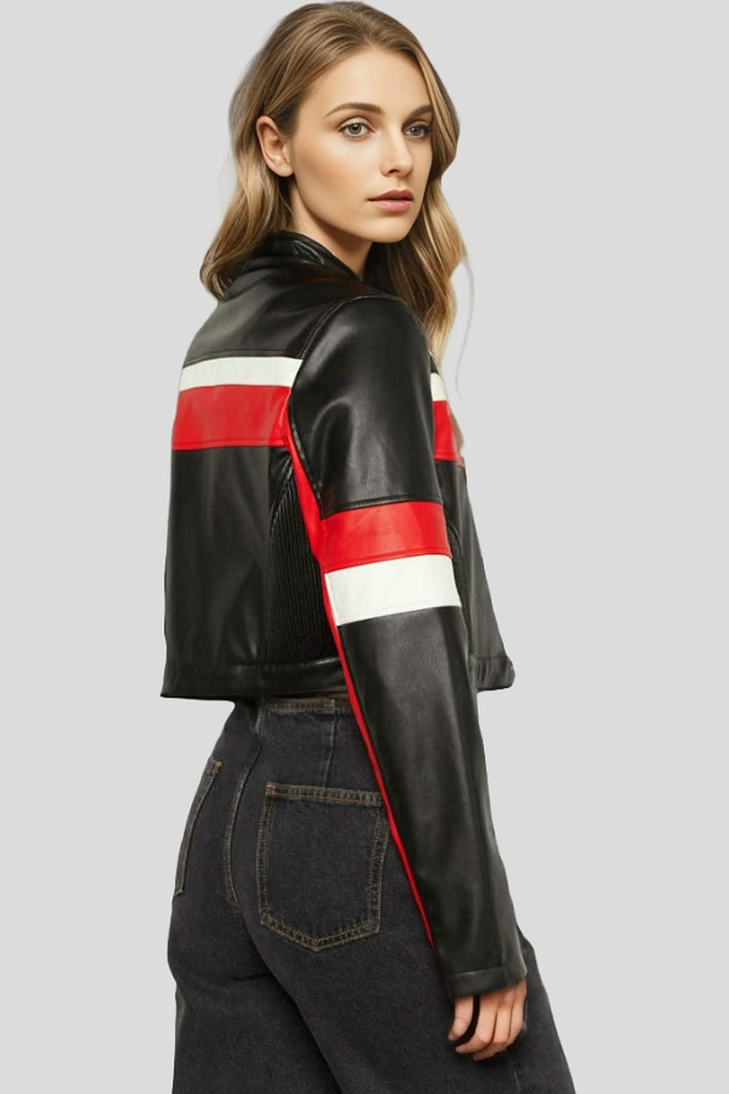 Women's Velocity Black Cropped Racer Leather Jacket – lookbook video