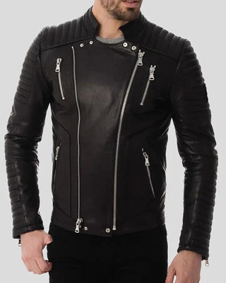 Men's Dwite Black Quilted Leather Jacket – view 2
