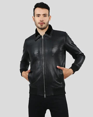 Men's Reece Black Bomber Leather Jacket