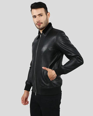 Men's Reece Black Bomber Leather Jacket – view 3
