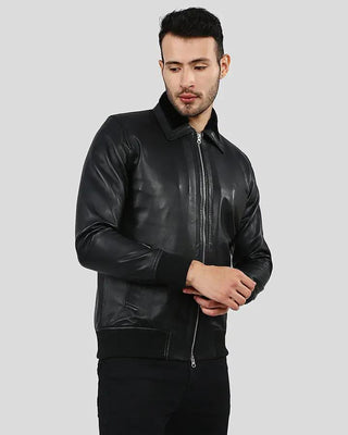Men's Reece Black Bomber Leather Jacket – view 4