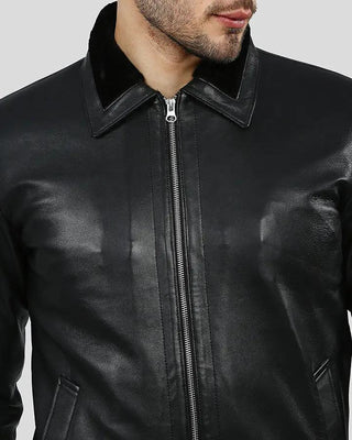 Men's Reece Black Bomber Leather Jacket – view 2