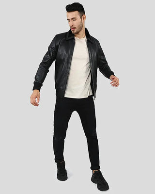 Men's Reece Black Bomber Leather Jacket – view 5