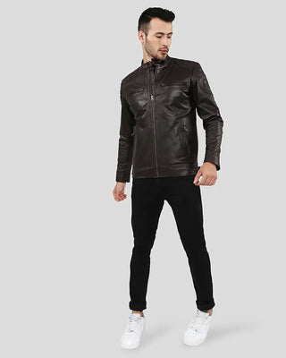 Men's Ricardi Brown Leather Racer Jacket – view 5