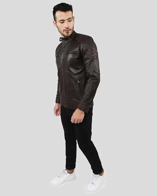 Men's Ricardi Brown Leather Racer Jacket – view 6