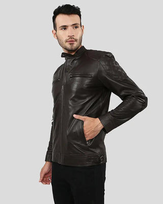 Men's Ricardi Brown Leather Racer Jacket – view 7