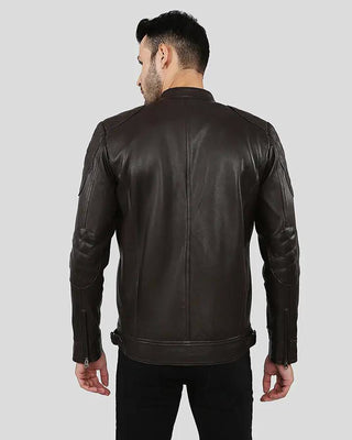Men's Ricardi Brown Leather Racer Jacket – view 10